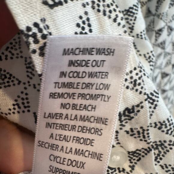 Frank & Eileen Finbar 100% Linen Geometric Button-Up Shirt White Black Sz XL - Picture 6 of 7